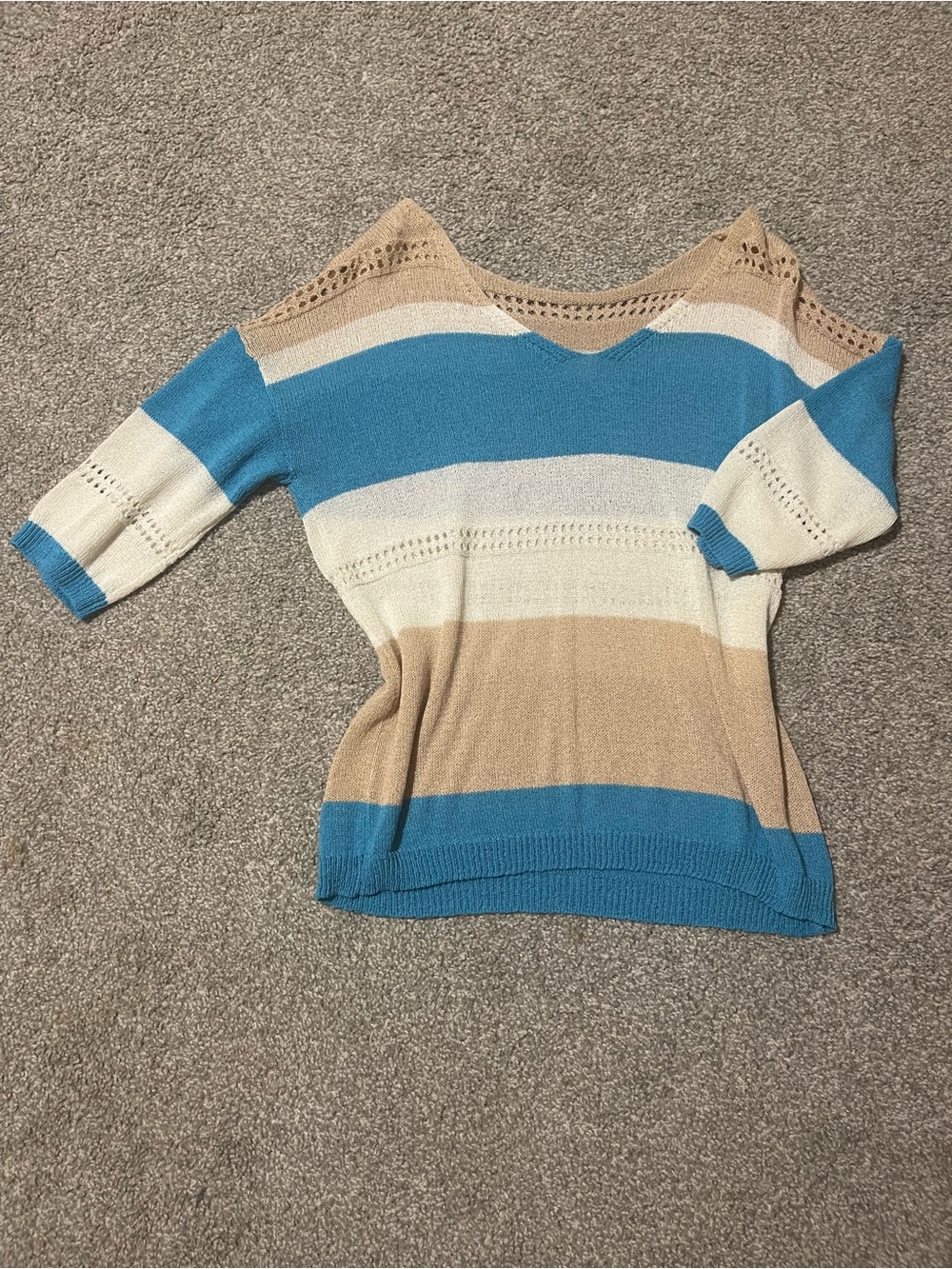 Striped Blue, Cream & Tan Lightweight Women's Sweater